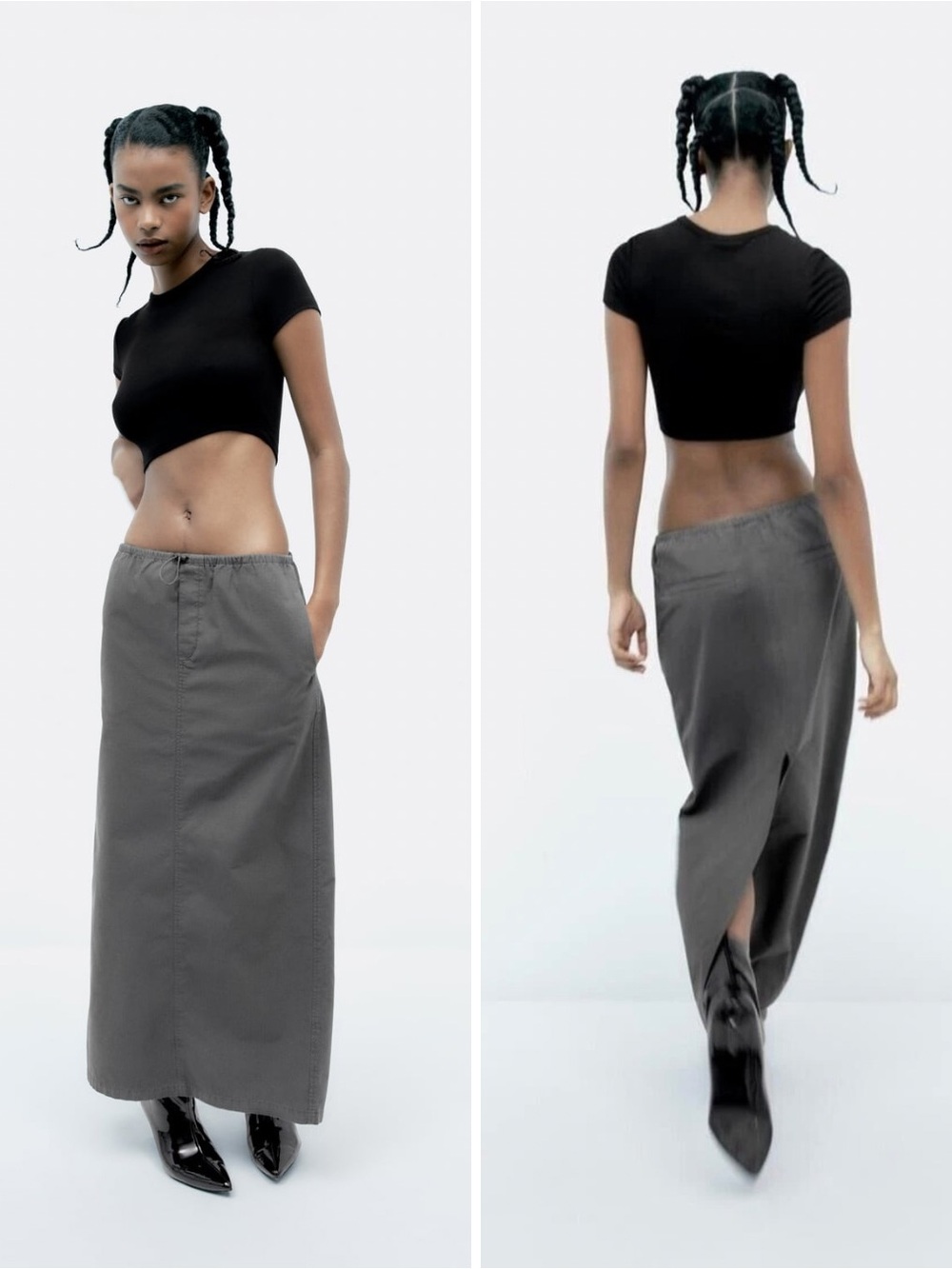 Zara Charcoal Gray Maxi Skirt with Back Slit